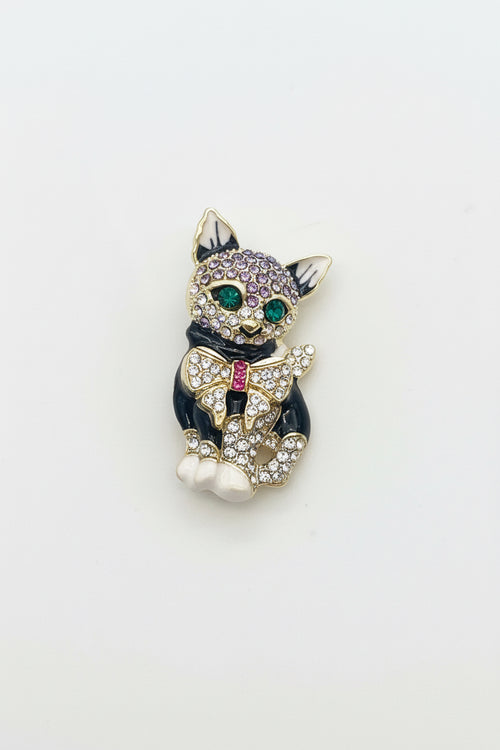 Diamanté Cat Brooch