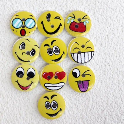 Wooden Emoji Face Button 1.5cm