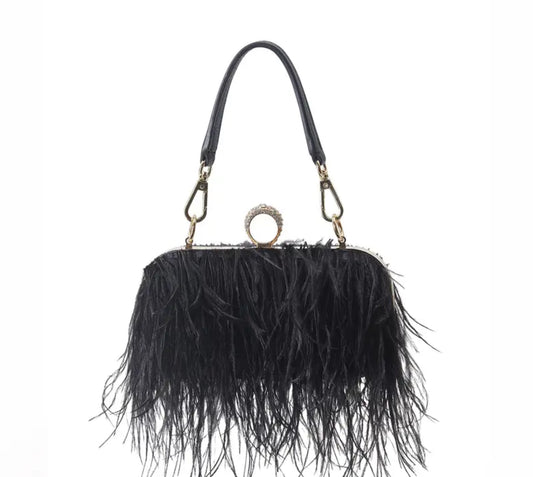 Black Ostrich Feather Bag