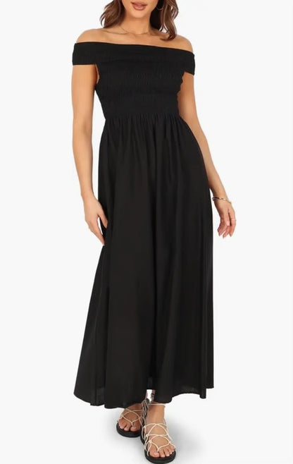 100% Cotton off shoulder maxi dress (black)