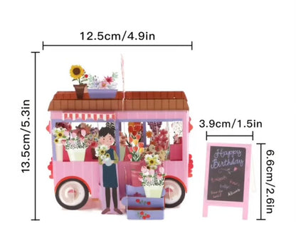 3D Birthday Card - Florist Cart ( Pink)