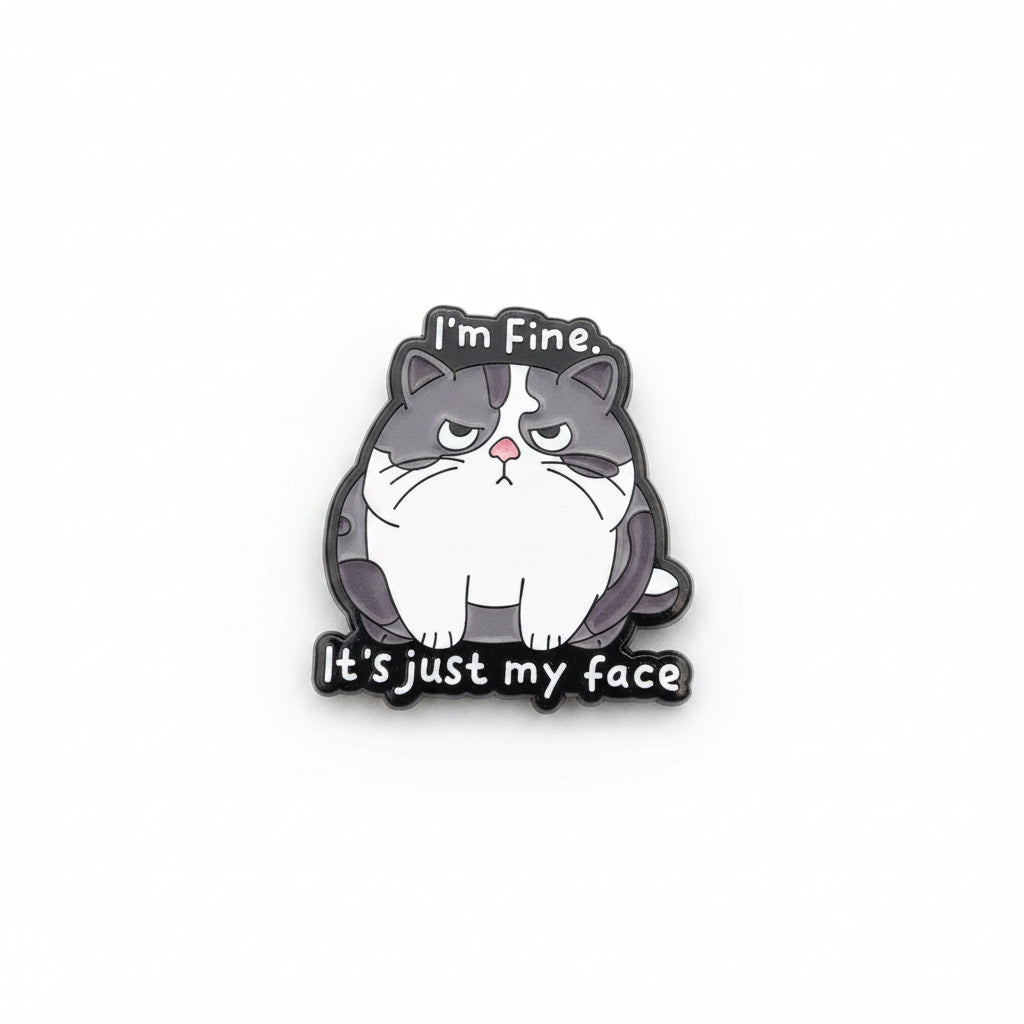 Grumpy face cat pin