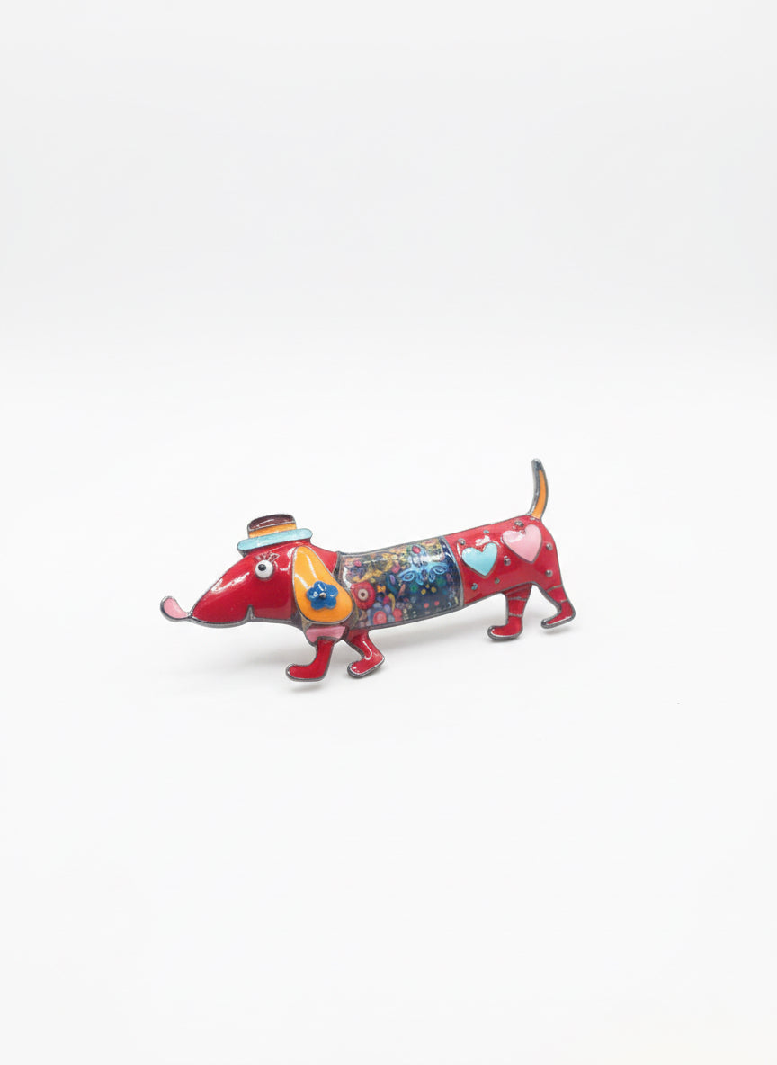 Colourful Dachshund Dog Brooch