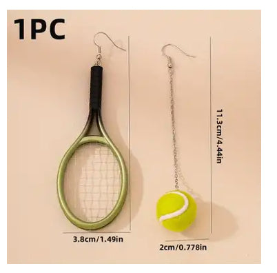 Tennis ball and racket Sterling silver earrings