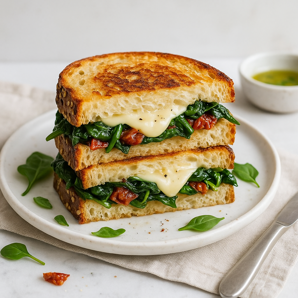 Toastie aux tomates séchées et aux épinards