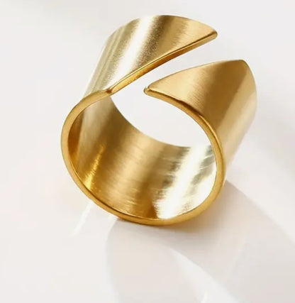 Modern asymmetrical gold plated stainless steel ring