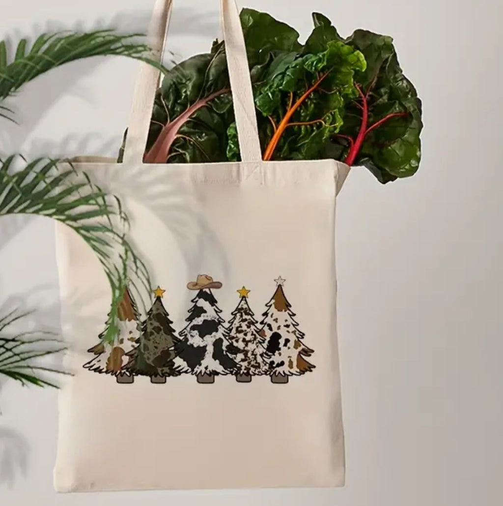 Sac fourre-tout en toile motif sapin de Noël de cowboy