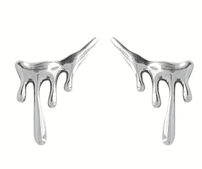 Silver dripping droplet stud earrings