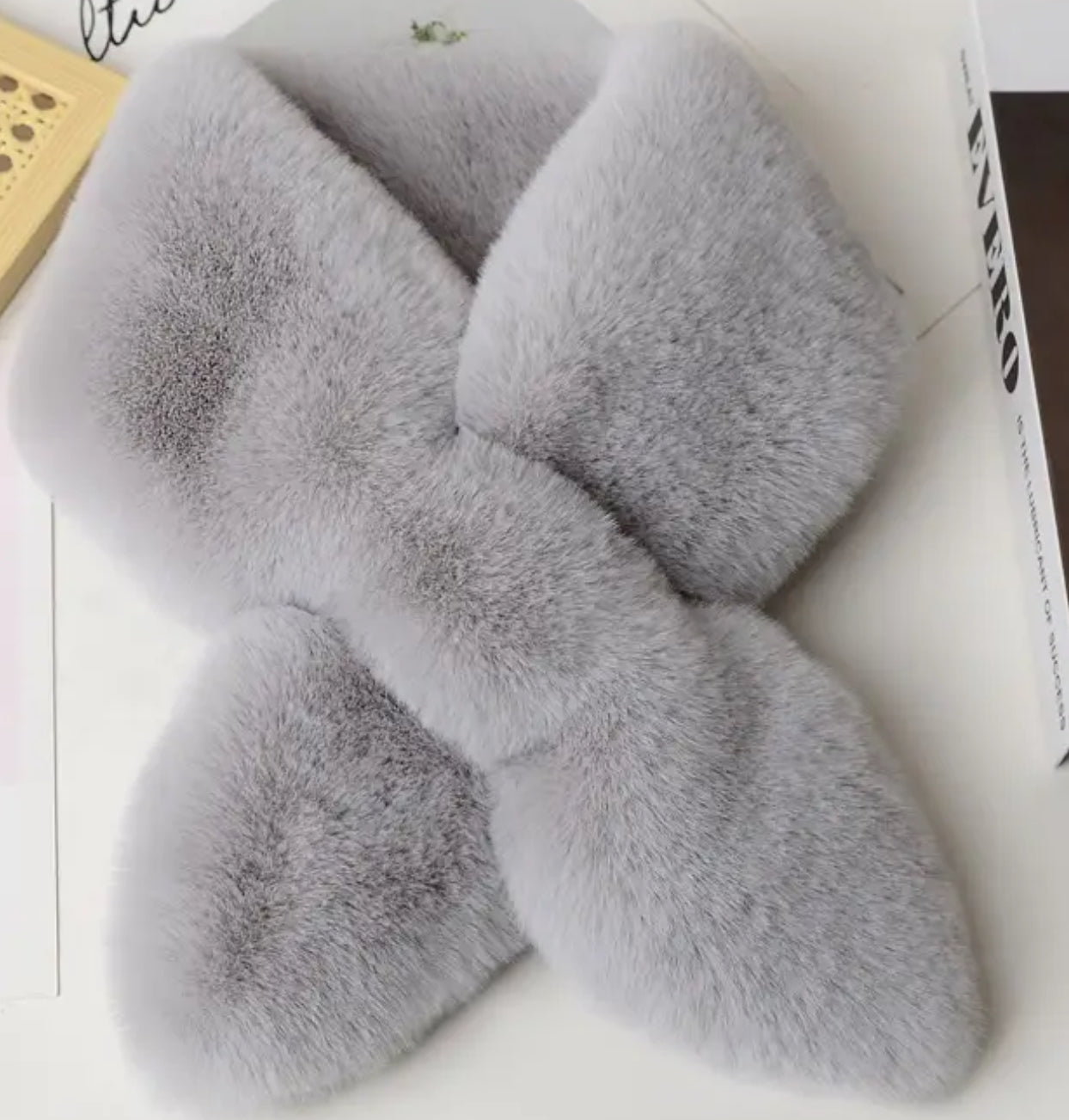 Grey Double-Sided Faux Fur Scarf