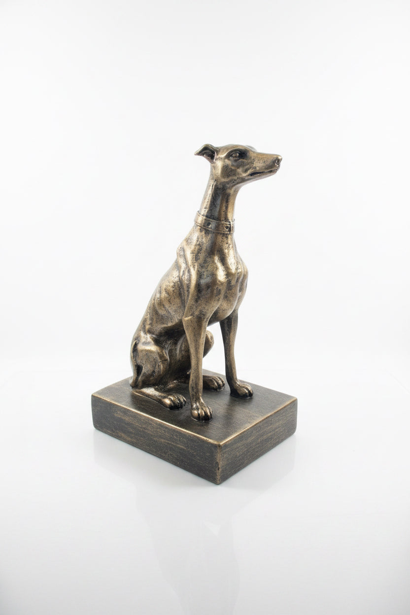 Vintage Brass Seated Greyhound Statue with Base