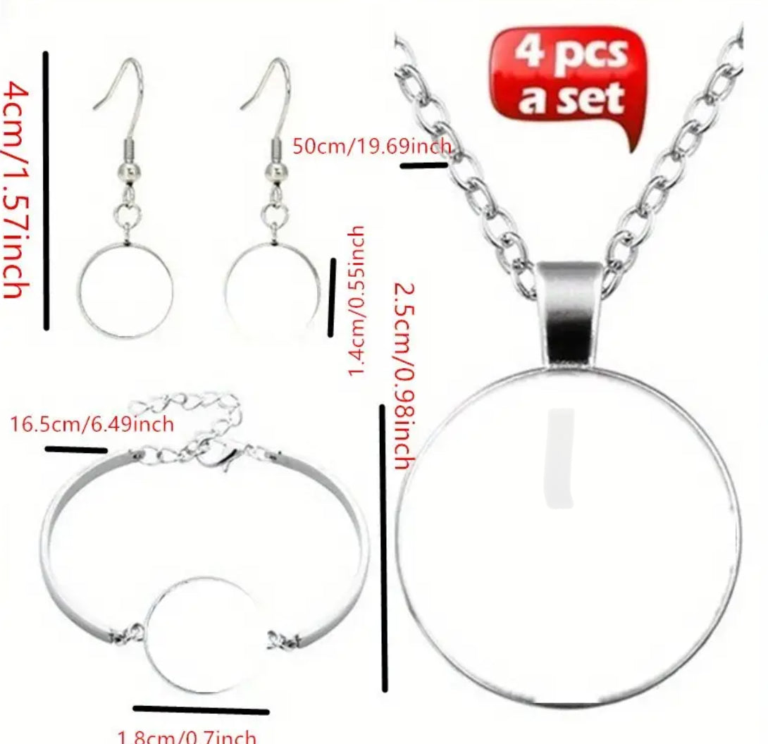 Set of 4- Vinyl record necklace, earrings & Bangle