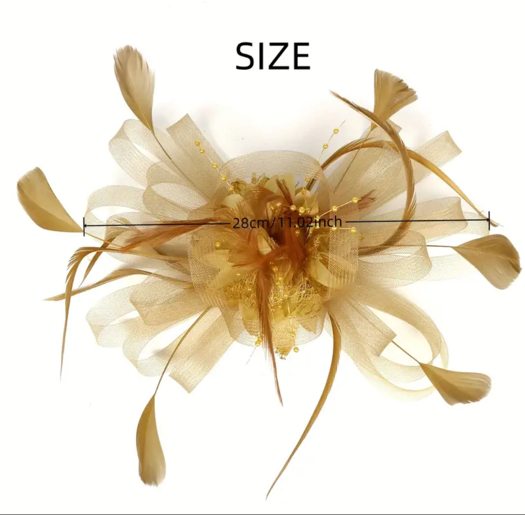 Golden Floral Feather Derby Fascinator Hat