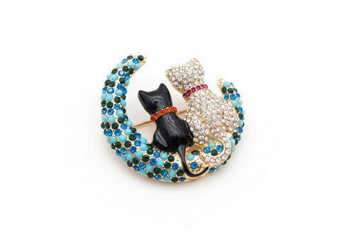 Two Cats sitting on the Moon Brooch