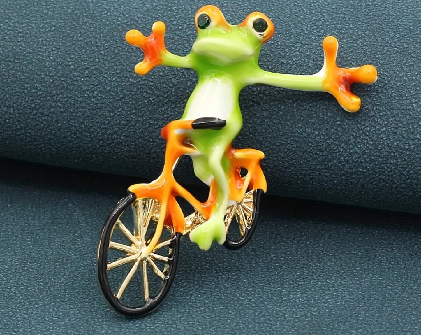 Frog on Bike Brooch