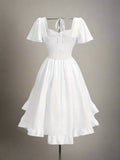 Elegant Off-Shoulder Ruffle Dress with Lace-Up Corset Waist