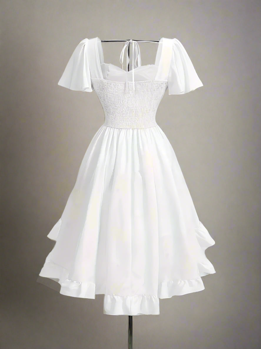 Elegant Off-Shoulder Ruffle Dress with Lace-Up Corset Waist