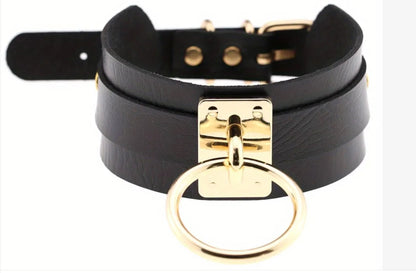 Black Leatherette pet collar with metal features