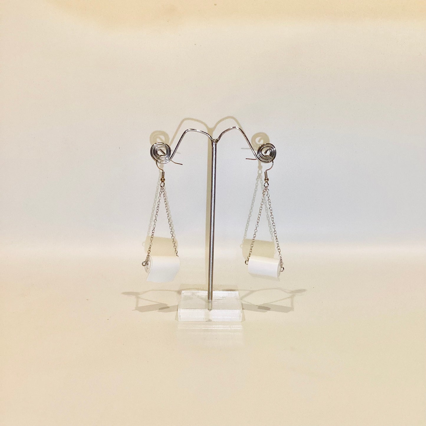 Toilet paper sterling silver earrings