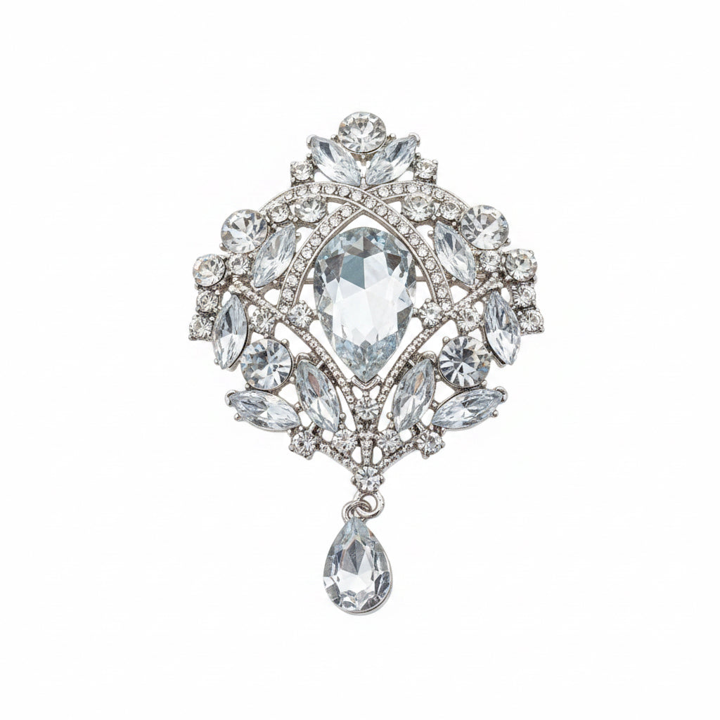 Zirconia Art Deco Brooch- Silver