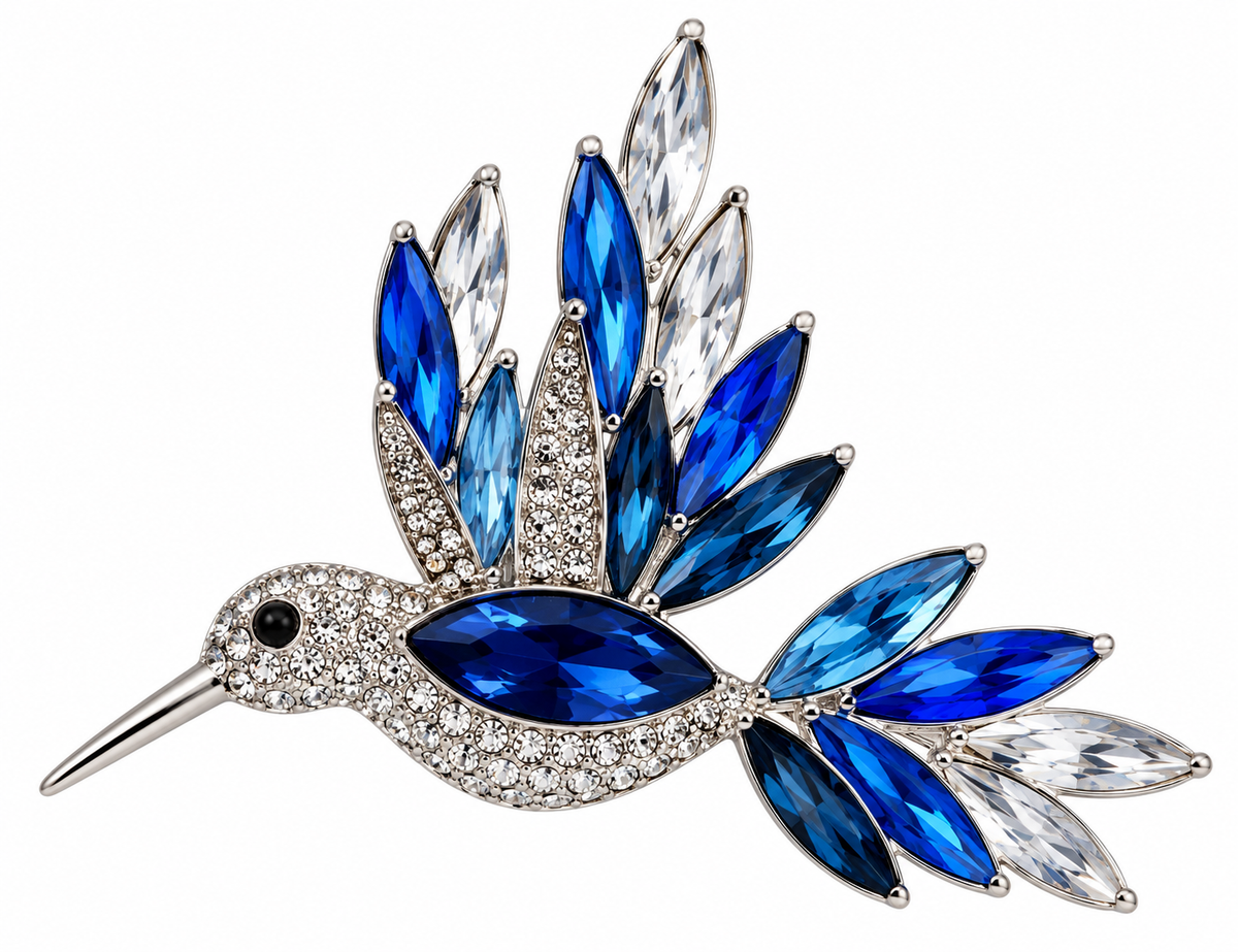 Large Blue Hummingbird Brooch