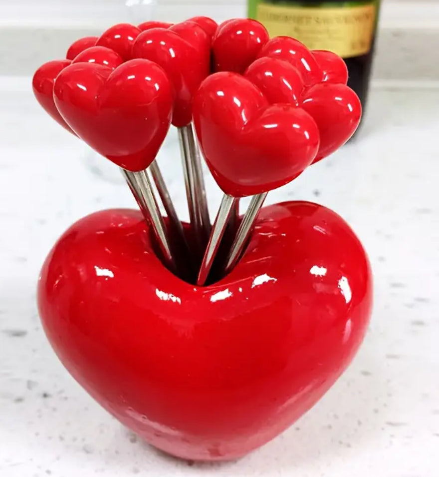 Stainless Steel Red Heart toothpicks set