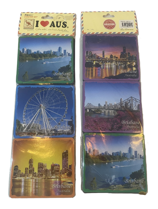 Ensemble d'aimants et de sous-verres pour réfrigérateur « I Love Brisbane »