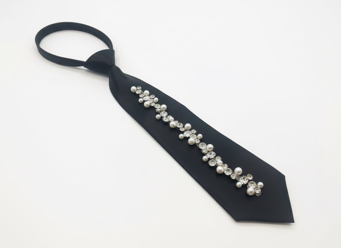 Black tie with Diamanté and Pearl Embellishments unisex