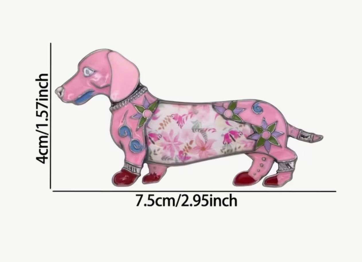 Pink Dachshund Dog Brooch