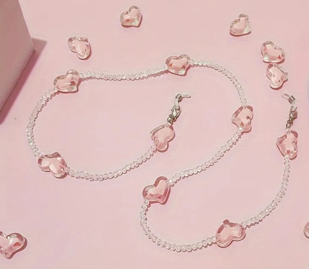 Pink Heart Bead Glasses Chain 68cm