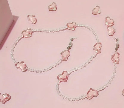 Pink Heart Bead Glasses Chain 68cm