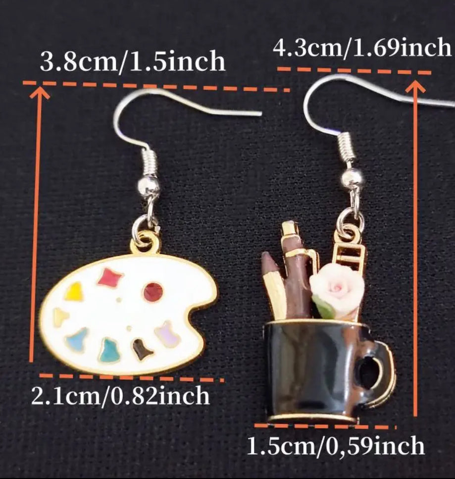 Asymmetrical Paint Brush and Palette Earrings