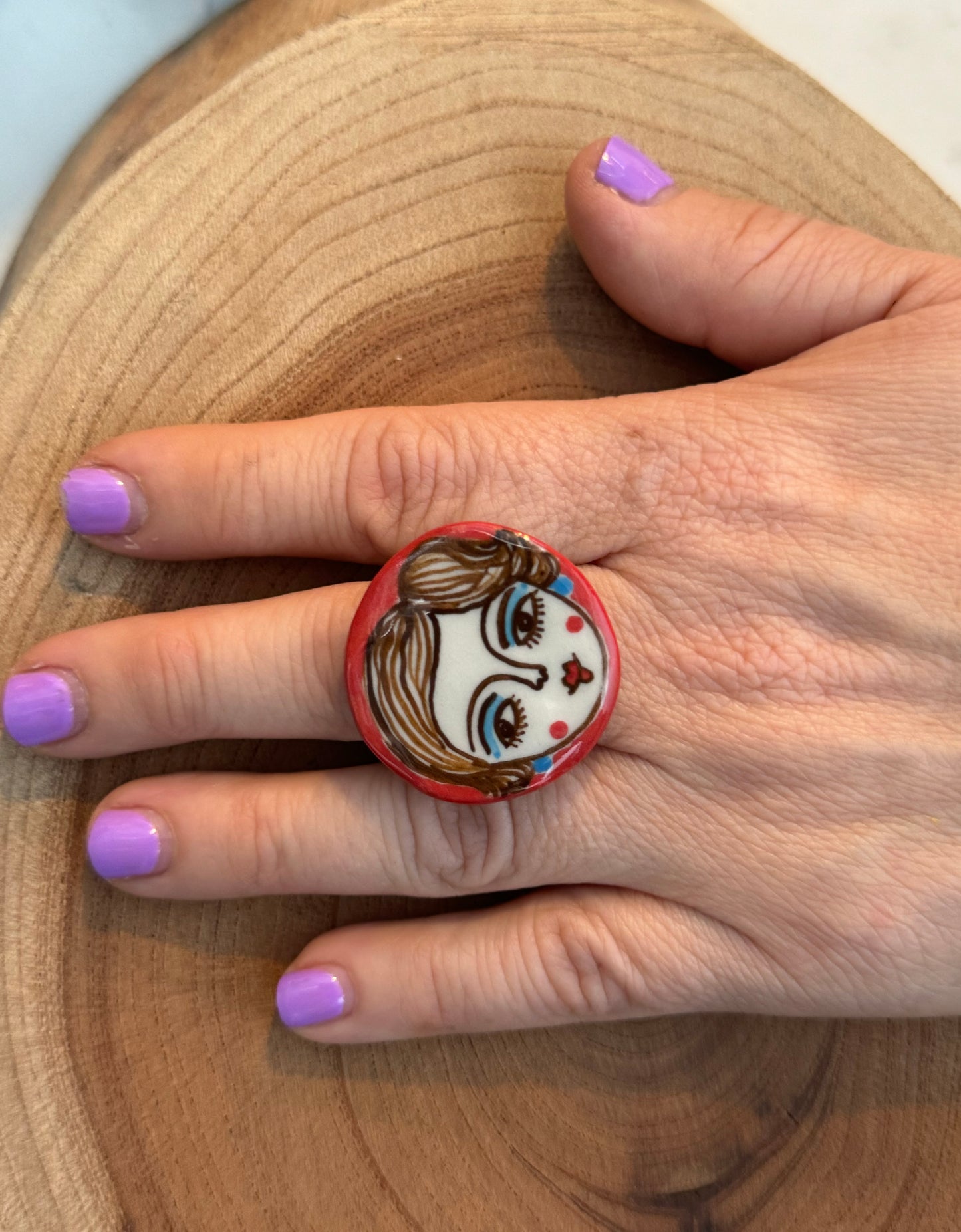 Locally Handcrafted Face Ceramic Ring