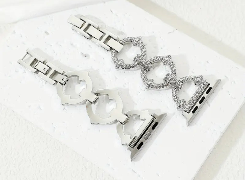 Bracelet Apple Watch en acier inoxydable avec strass (42/44/45/49 mm) (3 couleurs)