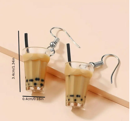 Boba Milk Tea sterling silver earrings