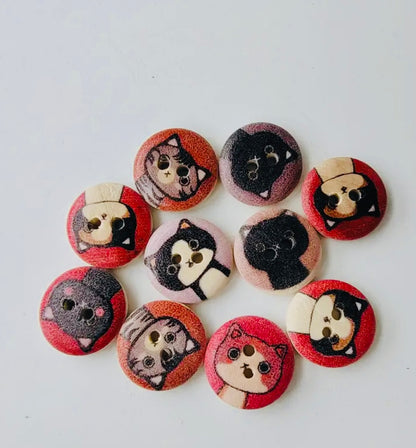 Wooden Cat Button