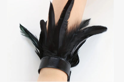 Black feather leatherette cuffs