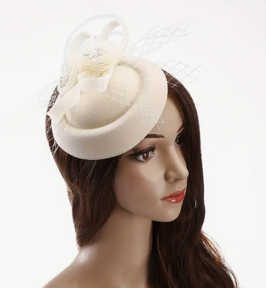 Floral Derby Fascinator Hat ( White, Yellow or Cream)