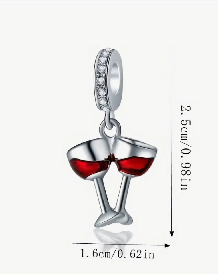 Wine glasses and diamonte ring charm