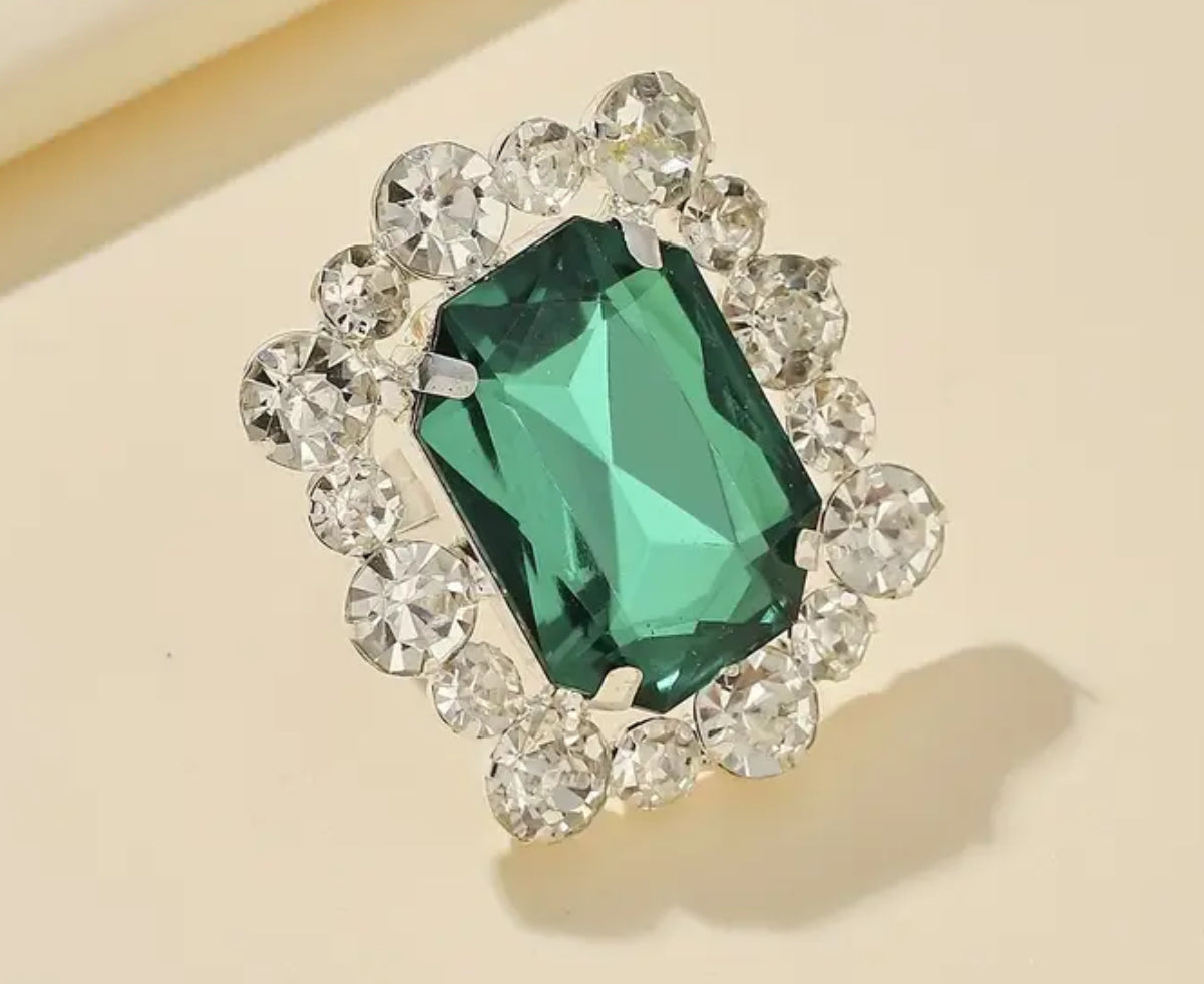 Silver-plated Green Zirconia Ring