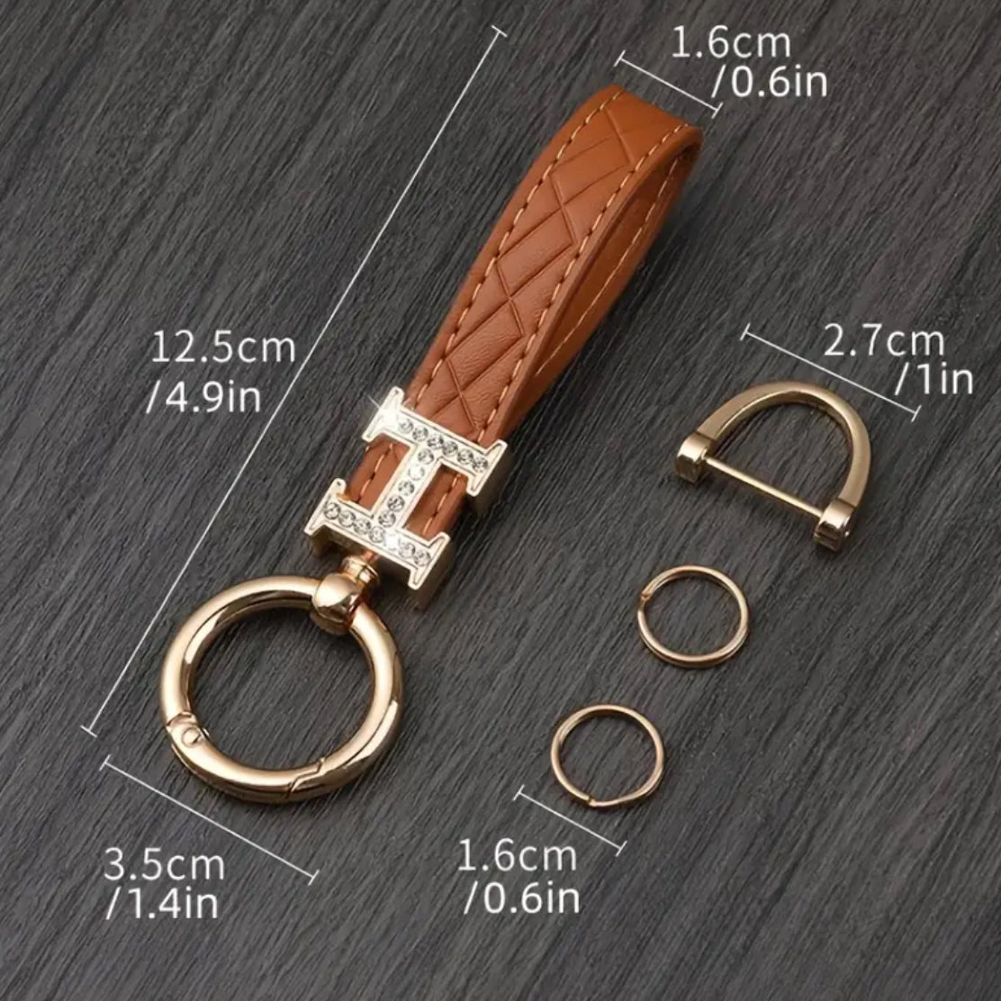 Porte-clés en similicuir rouge avec strass