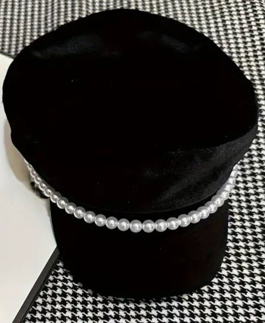 Black velvet cap with pearls