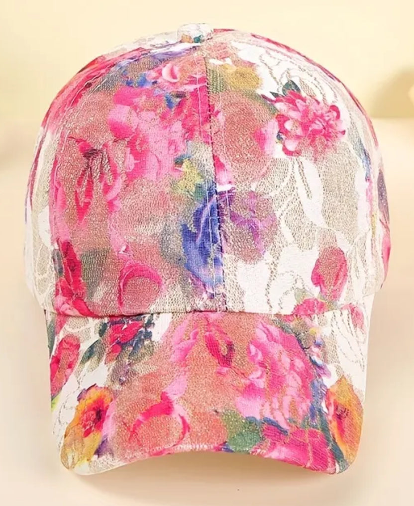 Floral silver glitter cap