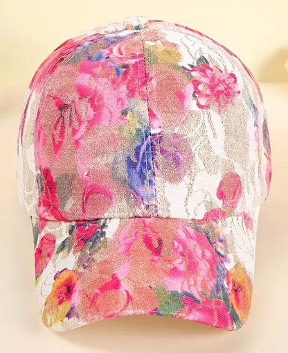 Floral silver glitter cap