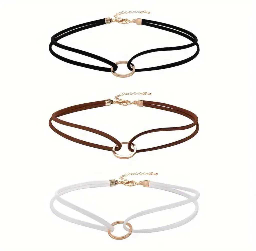 Collier ras du cou à double rang avec anneau