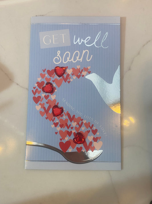 Get well soon greeting card heart tea