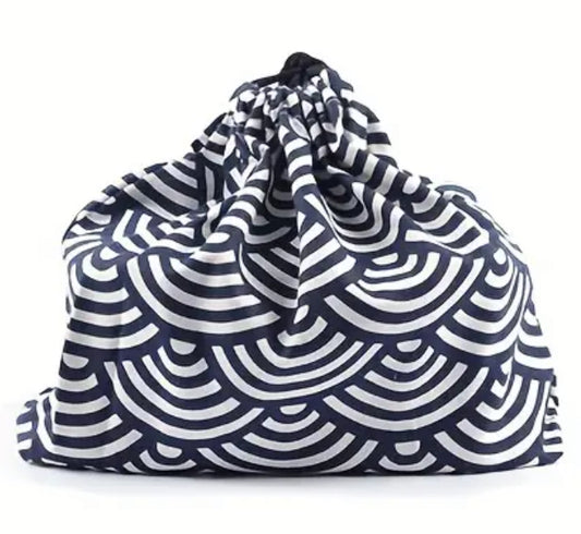 Reusable blue swirls fabric drawstring gift bag