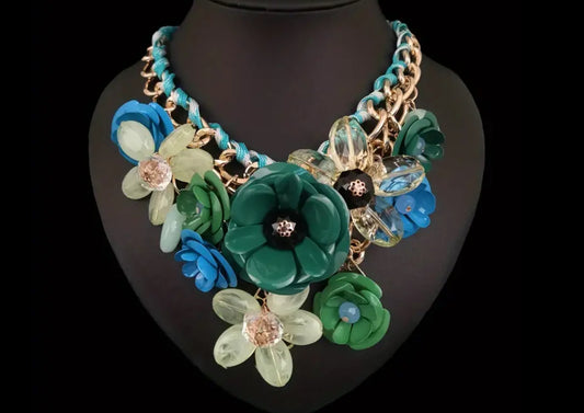 Blue and green Floral resin necklace