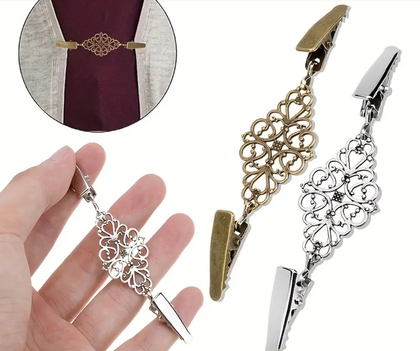 Ornate Scarf Clip (Bronze or Silver)