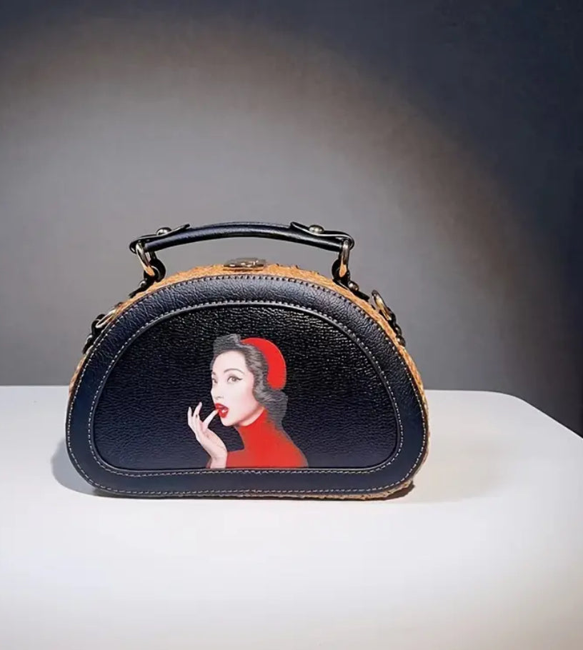 Sac à main en cuir véritable tissé