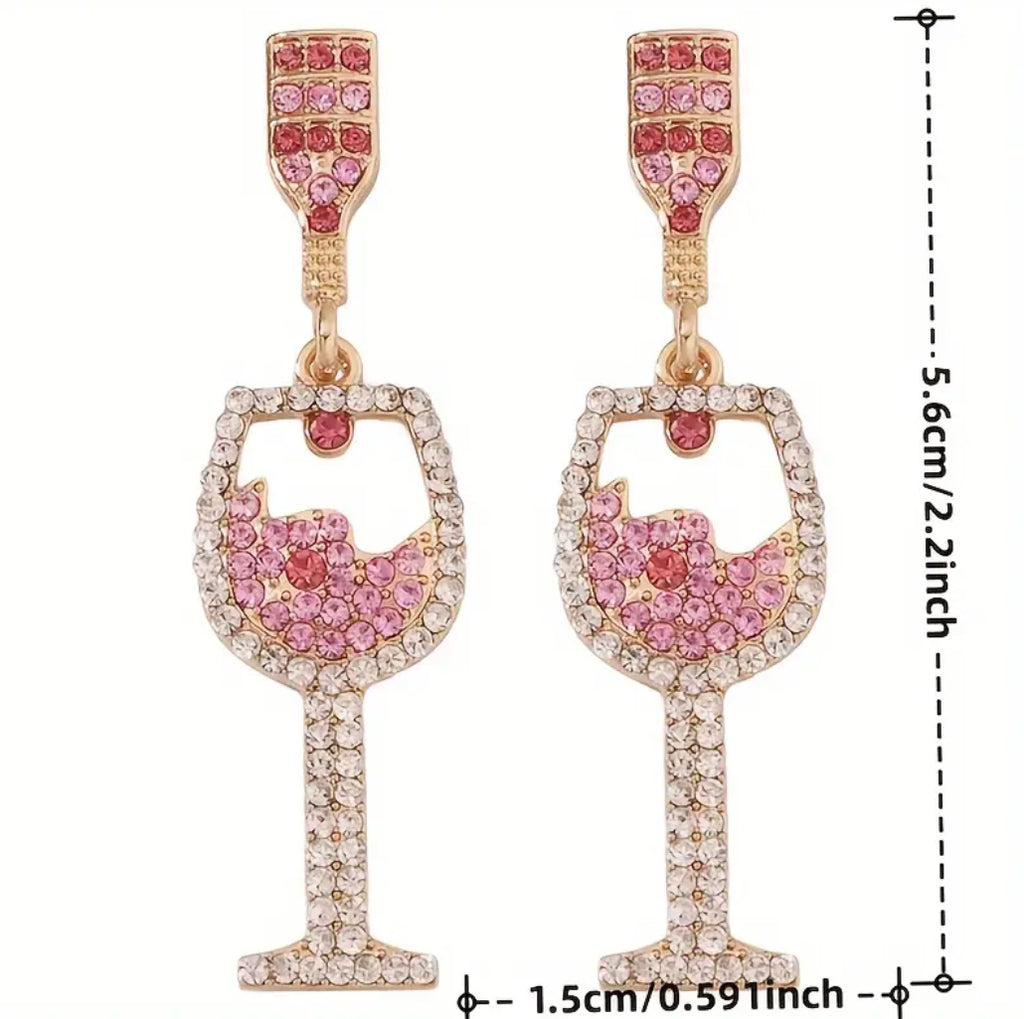 Boucles d'oreilles verre à vin en strass rose